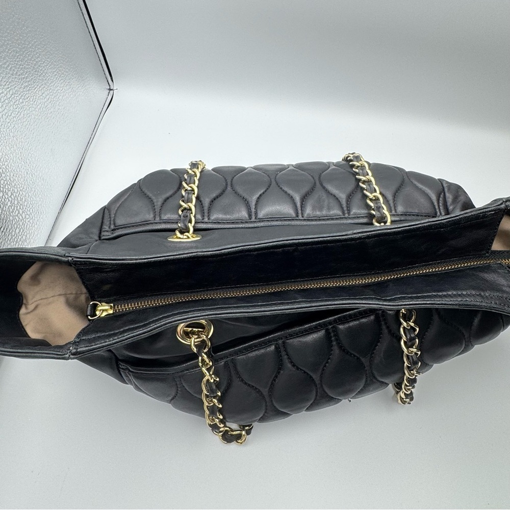 Talbots Quilted Genuine Leather Slouch Bag Tote Chain Strap Black - Picture 16 of 16